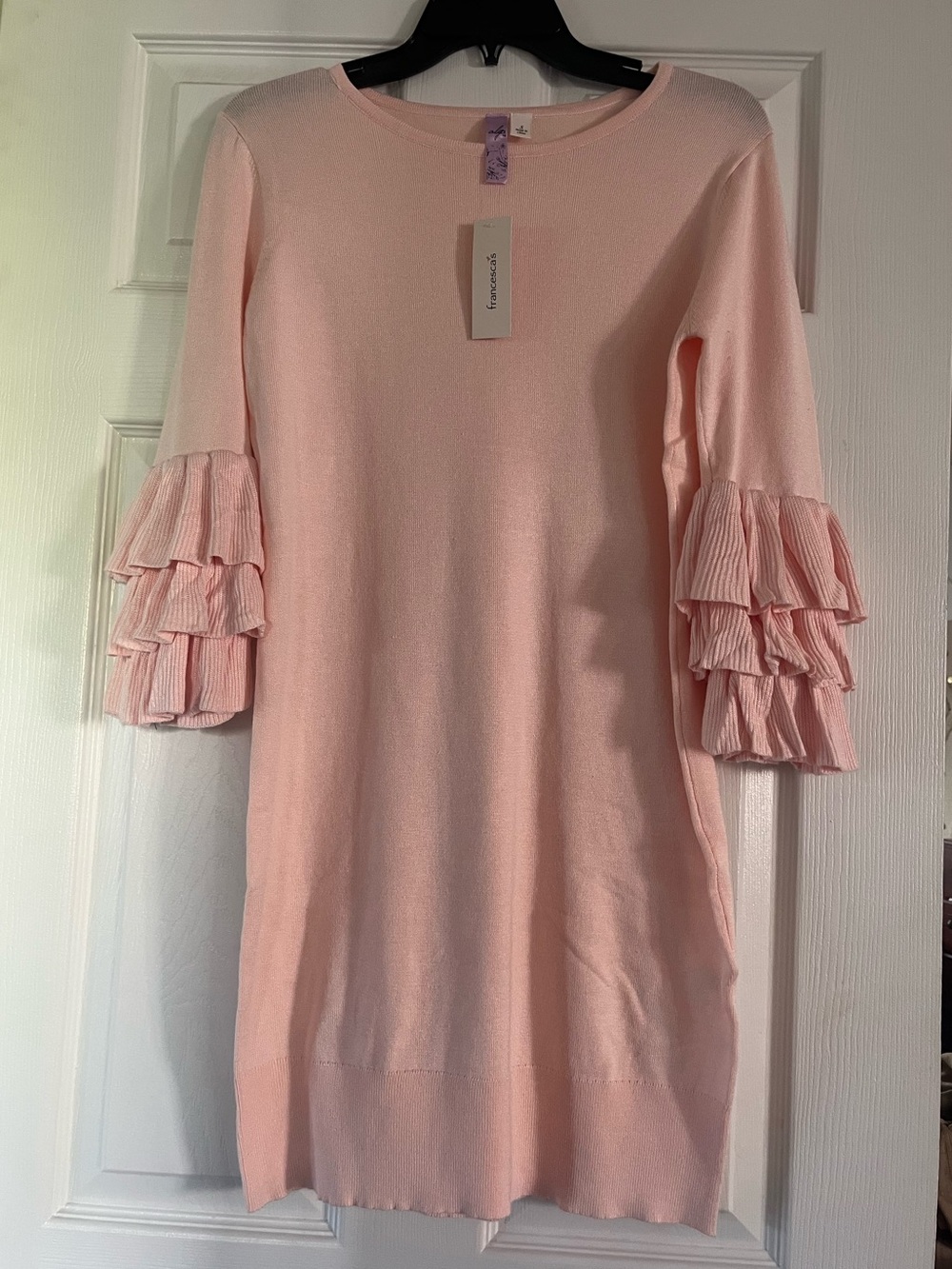 NWT Francesca's Collections Knit Ruffle Dress Blush Pink size small